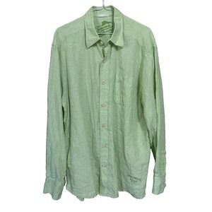 Tommy Bahama 100% Linen Shirt Men L Green Button Up Long Sleeve Camp Beach Relax